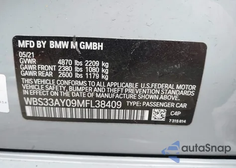 2021 BMW M3 Competition from USA, damaged, VIN WBS33AY09MFL38409